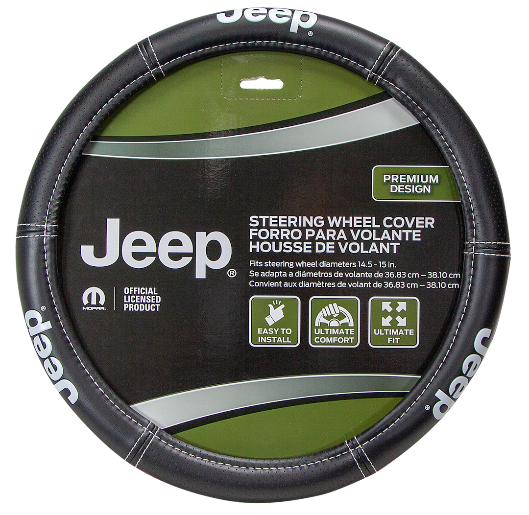 Plasticolor Steering Wheel Cover, For 14.5 to 15.5 Inch Wheels, Deluxe Jeep Logo, Black, Vinyl – 006695R01