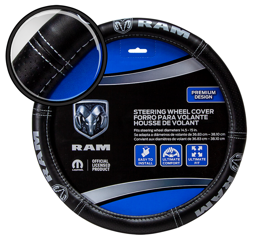 Plasticolor Steering Wheel Cover, For 14-1/2 to 15-1/2 Inch Wheels, Gray Dodge Ram Deluxe Elite Logo – 006697R25