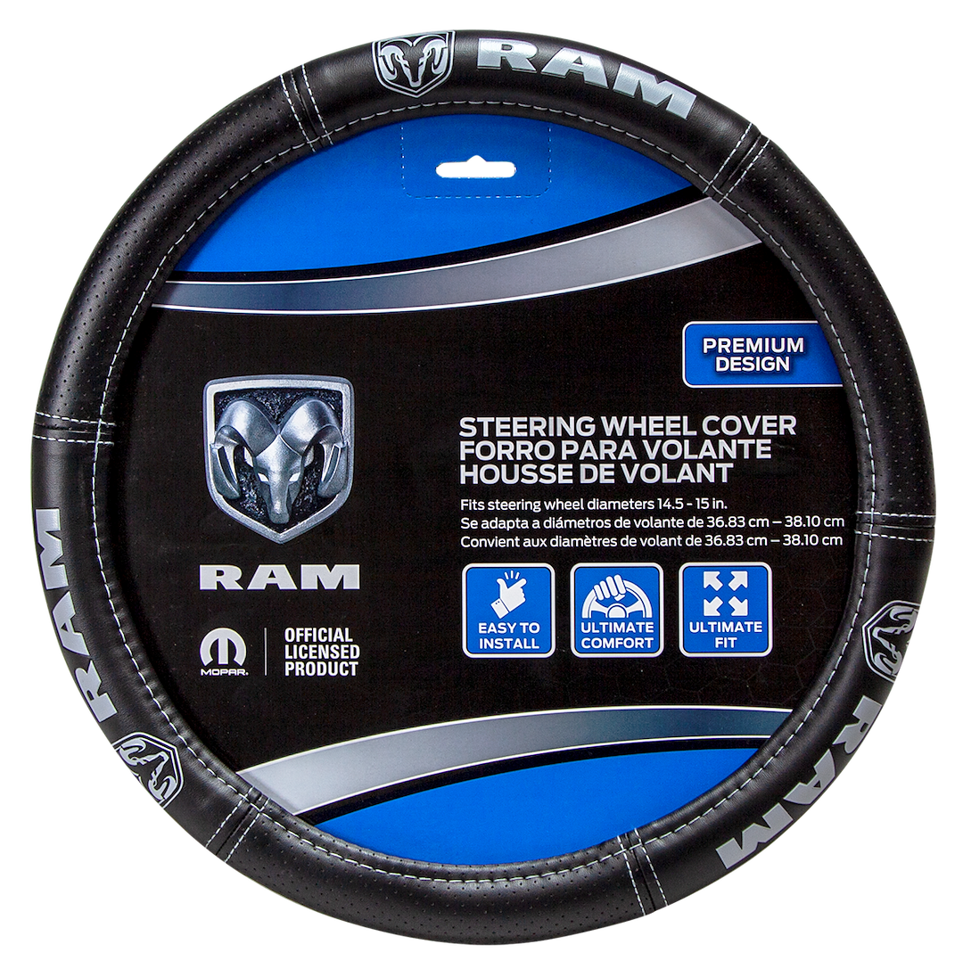 Plasticolor Steering Wheel Cover, For 14-1/2 to 15-1/2 Inch Wheels, Gray Dodge Ram Deluxe Elite Logo – 006697R25