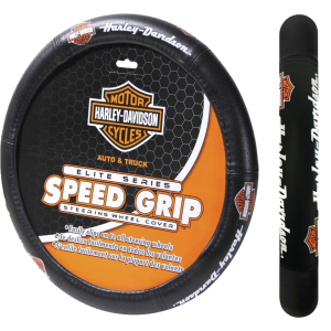Plasticolor Steering Wheel Cover, Speed Grip, Universal, True-Color Harley-Davidson Elite Logo, Black, Rubber – 006733R01