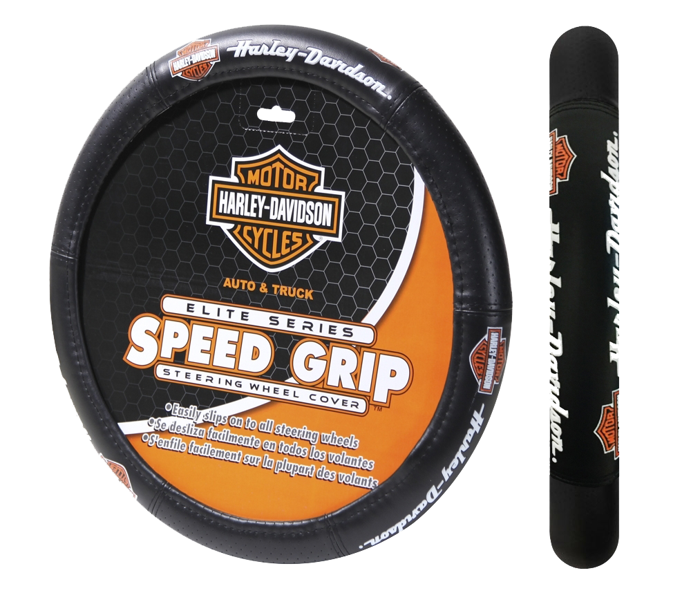 Plasticolor Steering Wheel Cover, Speed Grip, Universal, True-Color Harley-Davidson Elite Logo, Black, Rubber – 006733R01