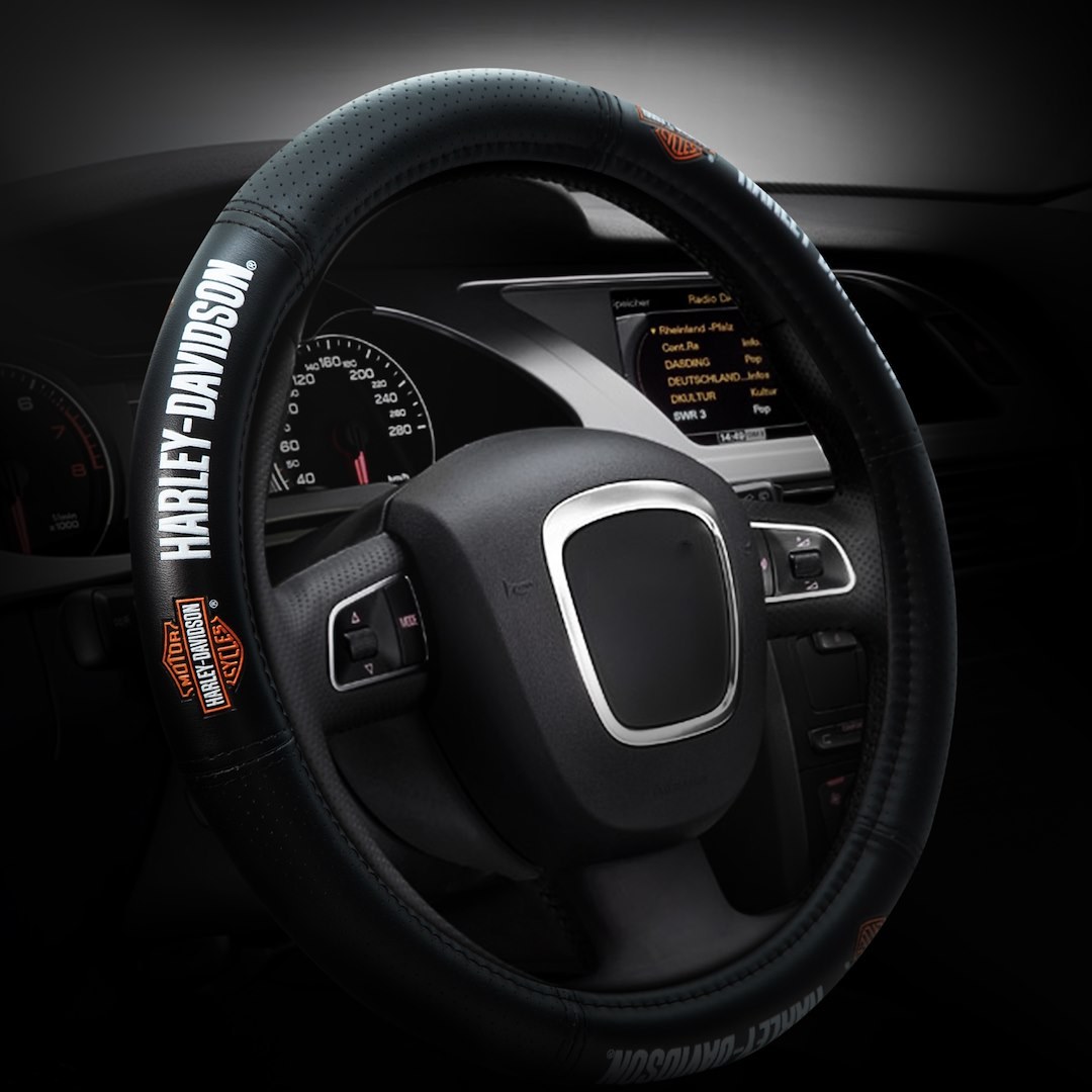 Plasticolor Steering Wheel Cover, Speed Grip, Universal, True-Color Harley-Davidson Elite Logo, Black, Rubber – 006733R01