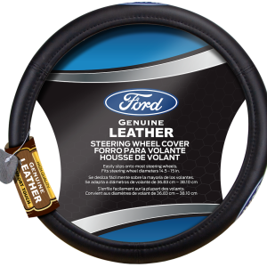 Plasticolor Steering Wheel Cover, For 14-1/2 to 15 Inch Wheels, Iconic Ford Oval Logo, Black, Leather – 006743R01