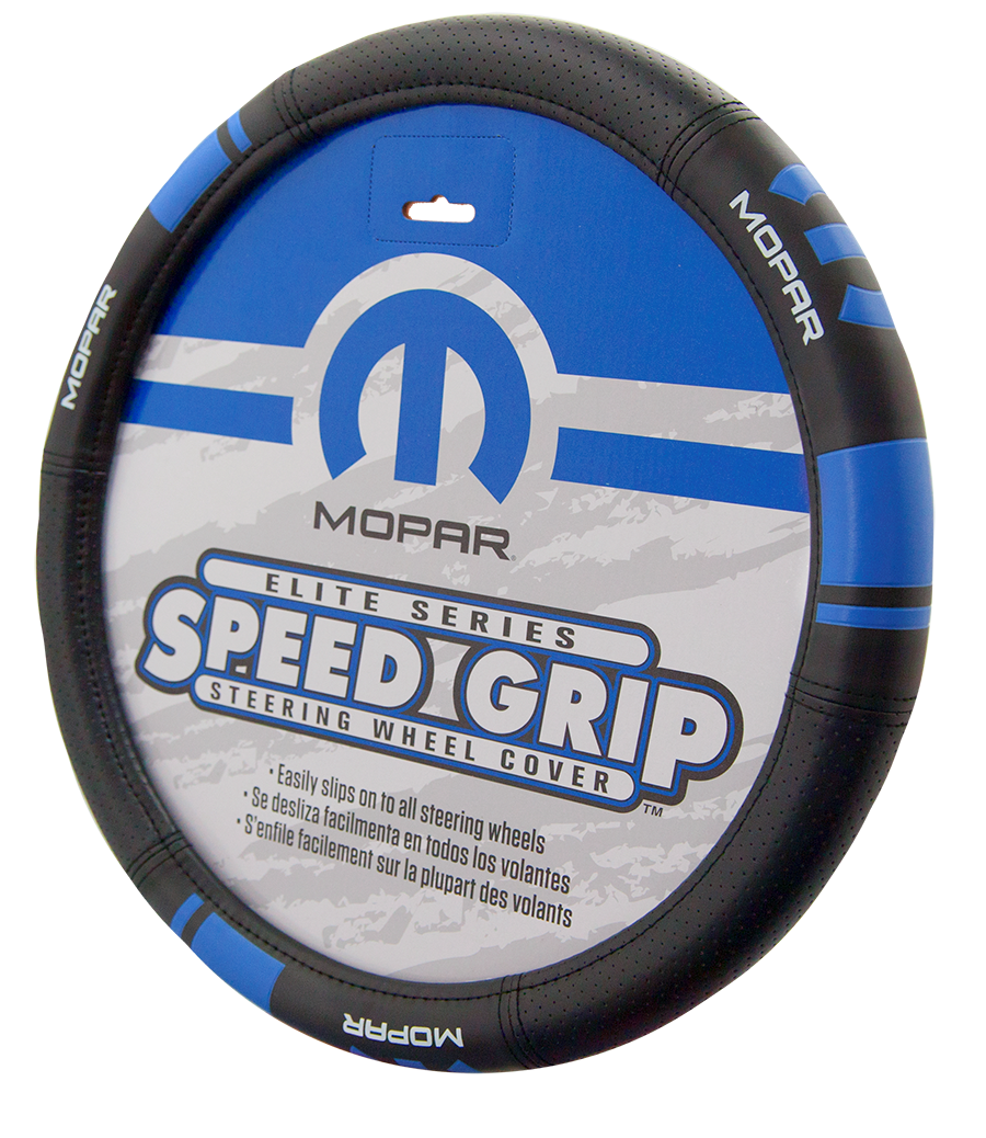 Plasticolor Steering Wheel Cover, Universal, Mopar Logo, Blue/Black, Rubber with Burlwood – 006761R02