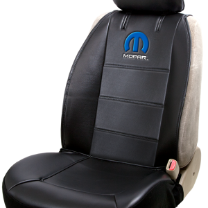 Plasticolor Seat Cover, Low Back/ Sideless, Mopar Logo, Vinyl, Black/ Blue, Single, With Headrest Cover – 008612R02