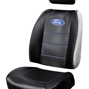 Plasticolor Seat Cover, Deluxe, Low Back, Ford Logo, Leather, Black with Blue Contrast Stitching, Single – 008625R01
