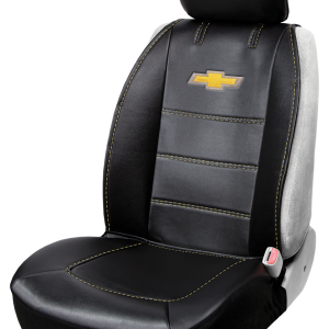 Plasticolor Seat Cover, Deluxe, Low Back, Chevrolet Logo, Leather, Black with Gold Contrast Stitching, Single – 008626R01