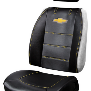 Plasticolor Seat Cover, Deluxe, Low Back, Chevrolet Logo, Leather, Black with Gold Contrast Stitching, Single – 008626R01