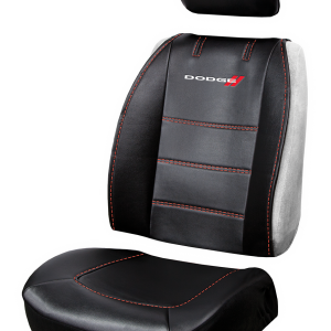 Plasticolor Seat Cover, Deluxe, Low Back, Dodge Logo, Leather, Black with Red Contrast Stitching, Single – 008627R01