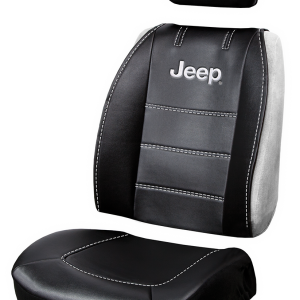 Plasticolor Seat Cover, Deluxe, Low Back, Jeep Logo, Leather, Black with White Contrast Stitching, Single – 008631R01