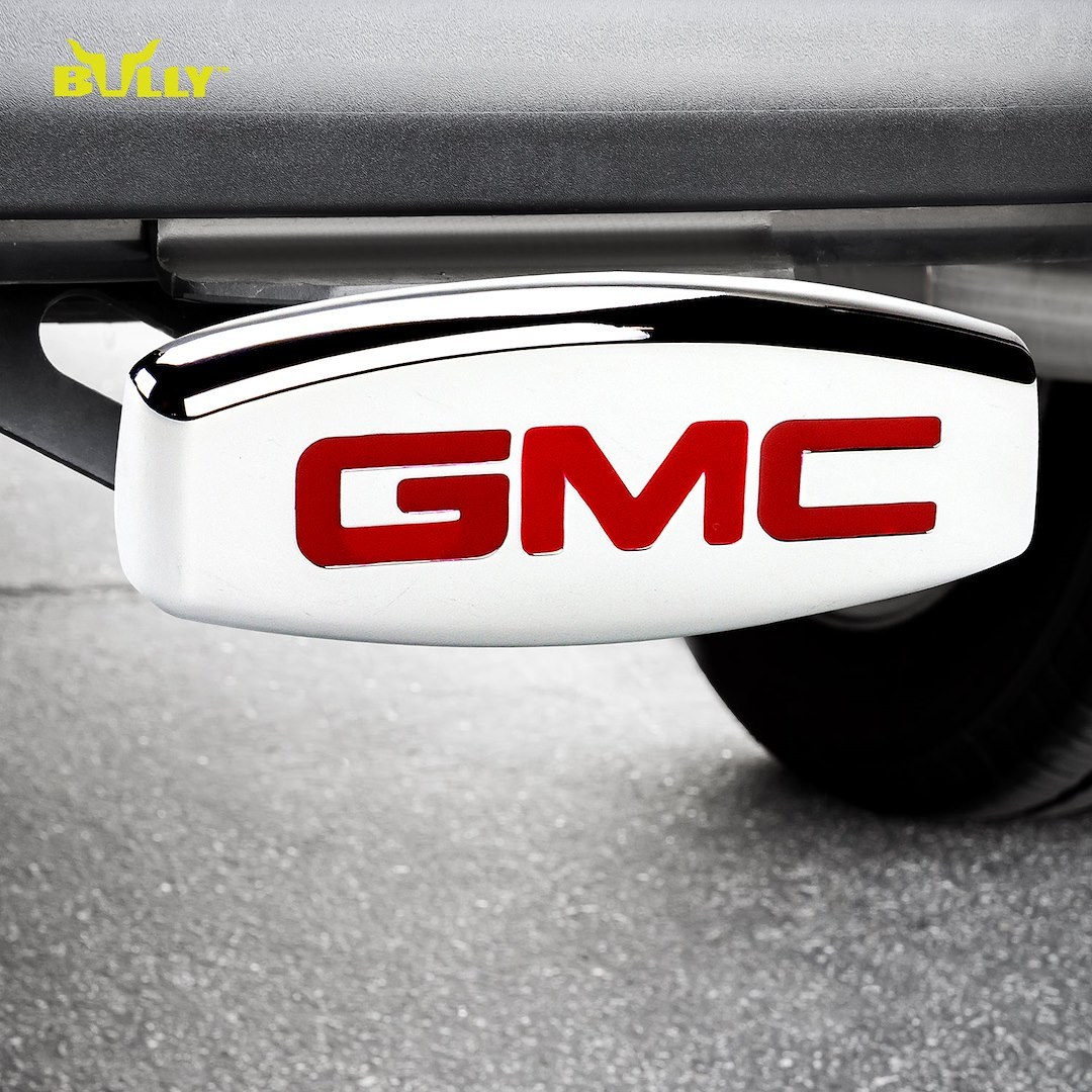Pilot/Bully Trailer Hitch Cover, Licensed, Fits 1-1/4 and 2 Inch Receivers, Gmc Logo, Chrome Plated/Red, ABS Plastic – CR-004A