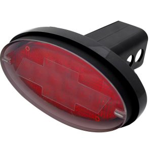 Pilot/Bully Trailer Hitch Cover, Fits 2 Inch Receivers, With Red LED Light, Chevy Bowtie, Orange/Black, ABS Plastic – CR-017C