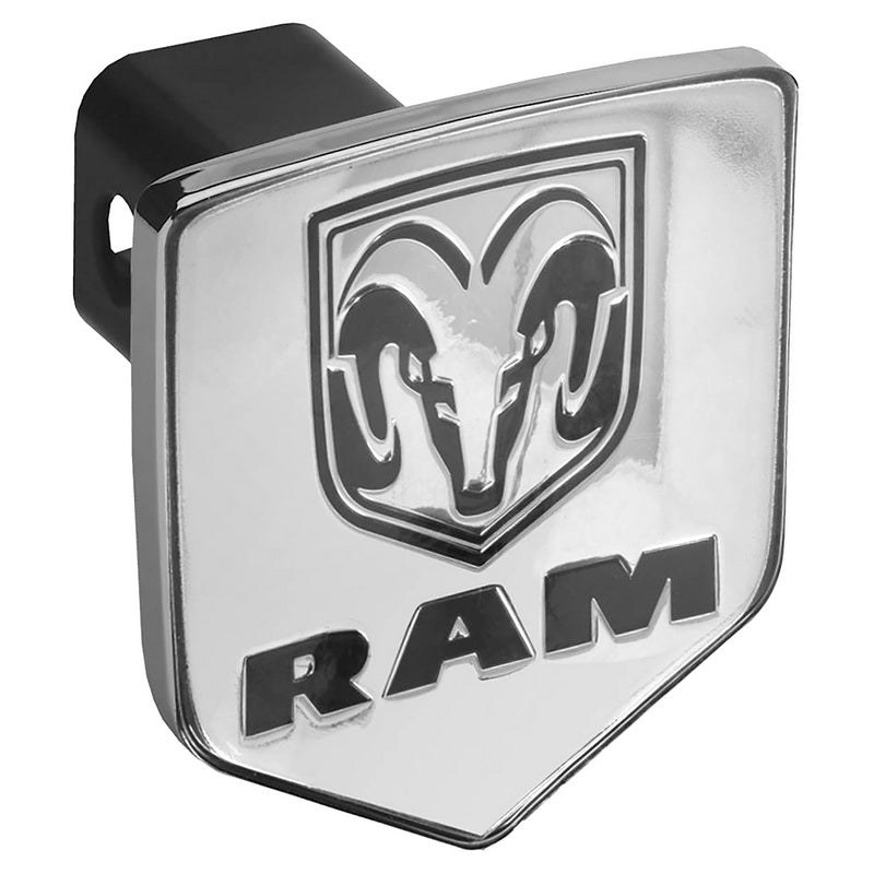Pilot/Bully Trailer Hitch Cover, Licensed, Fits 1-1/4 and 2 Inch Receivers, Ram Logo, Chrome Plated/ Black, Die Cast Metal – CR-311