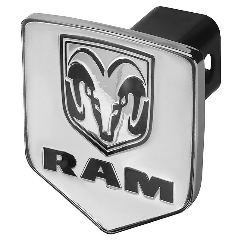Pilot/Bully Trailer Hitch Cover, Licensed, Fits 1-1/4 and 2 Inch Receivers, Ram Logo, Chrome Plated/ Black, Die Cast Metal – CR-311