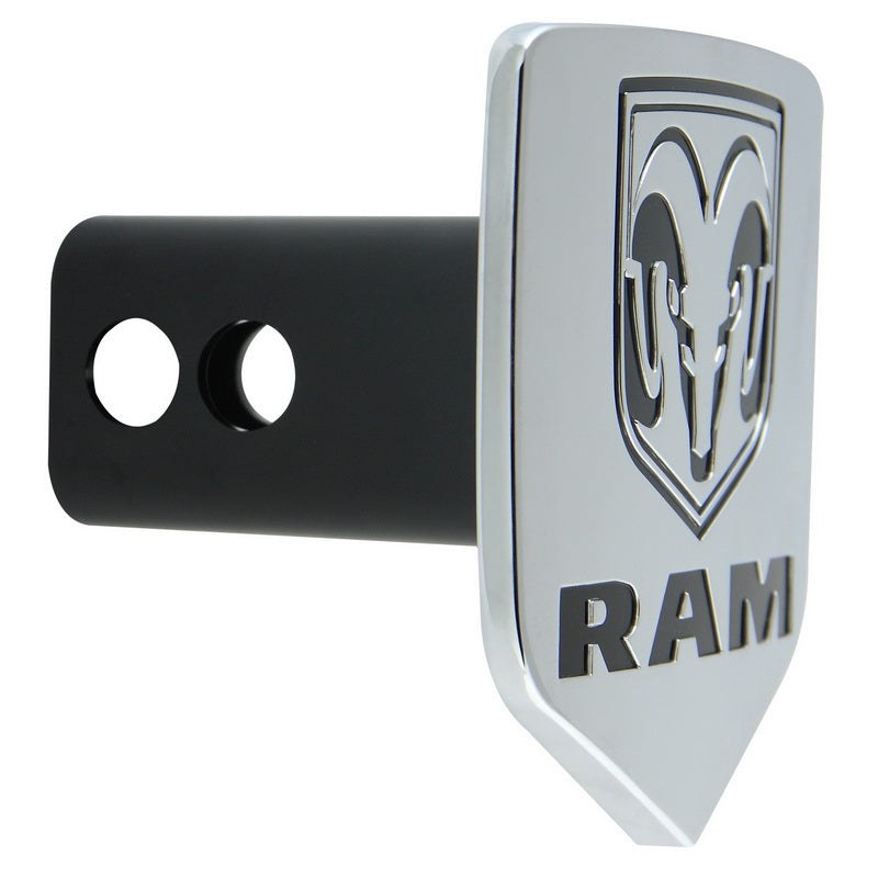 Pilot/Bully Trailer Hitch Cover, Licensed, Fits 1-1/4 and 2 Inch Receivers, Ram Logo, Chrome Plated/ Black, Die Cast Metal – CR-311