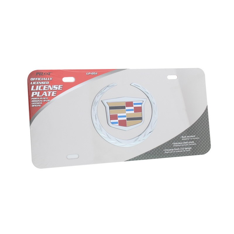 Pilot/Bully License Plate, 3D Series, Cadillac Logo, Chrome Plated, Stainless Steel – LP-051