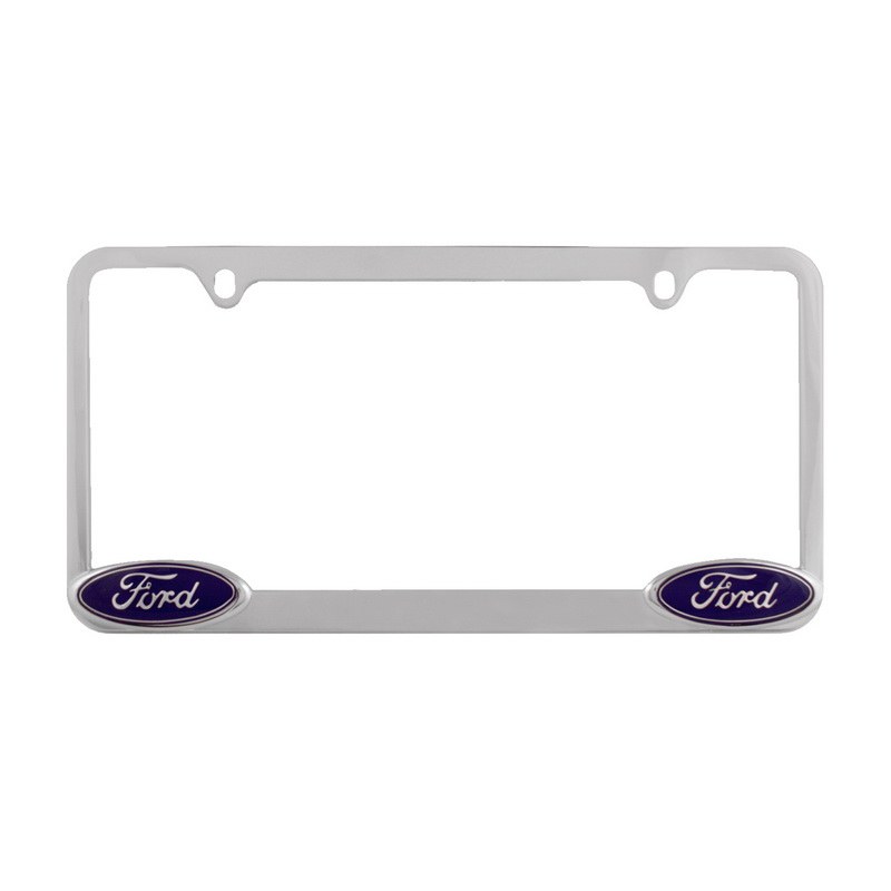 Pilot/Bully License Plate Frame, Official, Ford Logo, Chrome Plated Frame, Blue Logo with White Letters, Die Cast Zinc – WL021-C