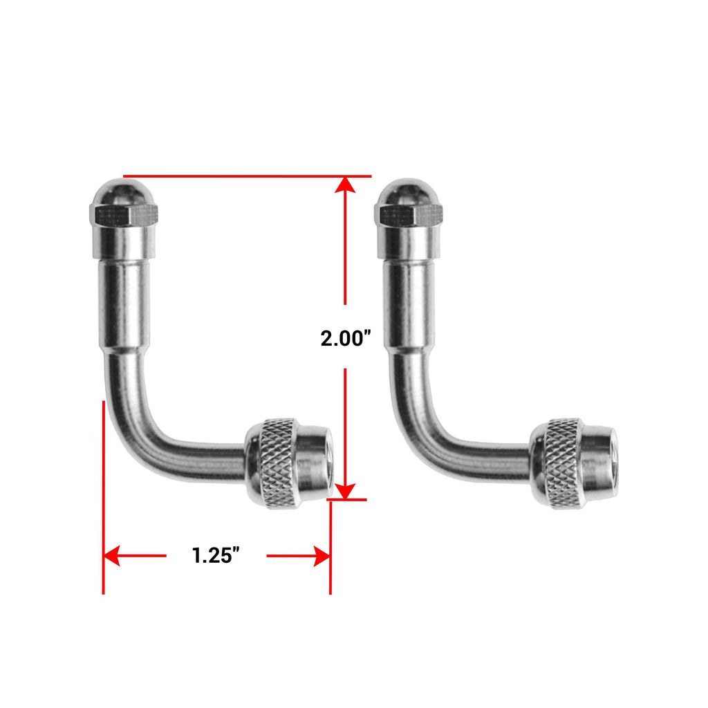 Pacific Dual Valve Stem Extension, Use with Inner Wheels and Outer Wheels, 90 Degree, Stainless Steel, With Caps, Set of 2 – 18090
