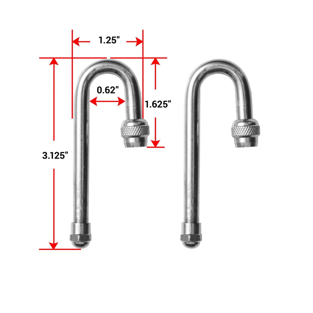 Pacific Dual Valve Stem Extension, Use with Inner Wheels and Outer Wheels, 180 Degree, Stainless Steel, With Caps, Set of 2 – 18180