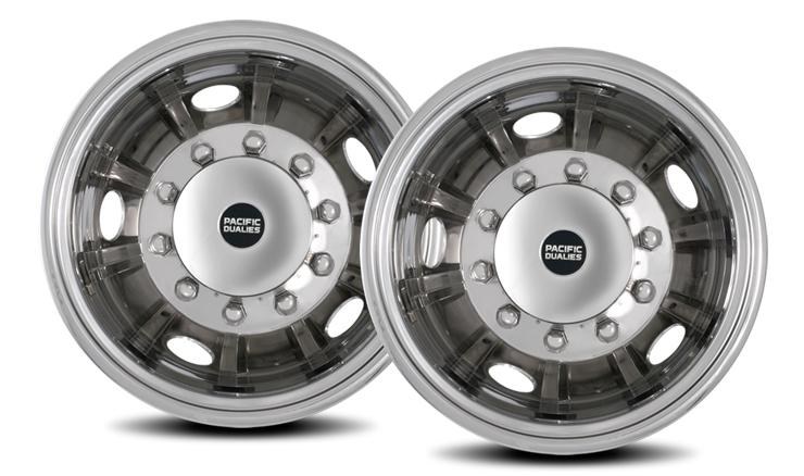 Pacific Dual Wheel Simulator, Fits 22-1/2 Inch X 7-1/2 Inch – 10 Lug, 5 Vent Holes Wheel Polished, Stainless Steel, Bolt-On – 22-2271RH5