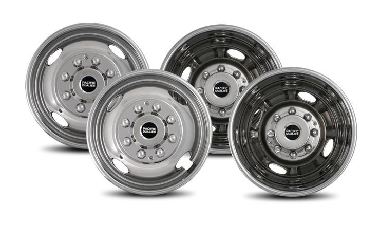 Pacific Dual Wheel Simulator, Fits 16 Inch – 8 Lug, 4 Vent Holes Wheel, Automatic Locking Hub, Polished, Stainless Steel, Bolt-On – 39-1608