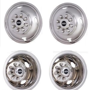 Pacific Dual Wheel Simulator, Fits 17 Inch – 8 Lug, 4 Vent Holes Wheel, Polished, Stainless Steel, Set of 4 – 43-1608