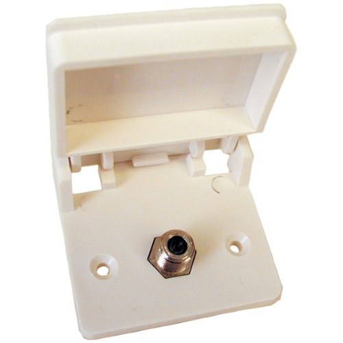 Prime Prodct Receptacle, Outdoor Use, 75 Ohm F Style Coaxial Satellite Input, Single Receptacle, White, With Cover – 08-6201