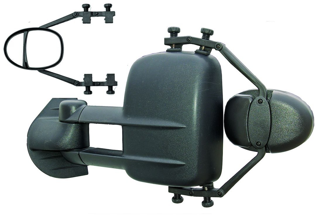 Prime Prodct Exterior Towing Mirror, Clamp-On, Dual Head with Adjustable Regular and Convex Mirrors, Fits Driver or Passenger Side – 30-0104
