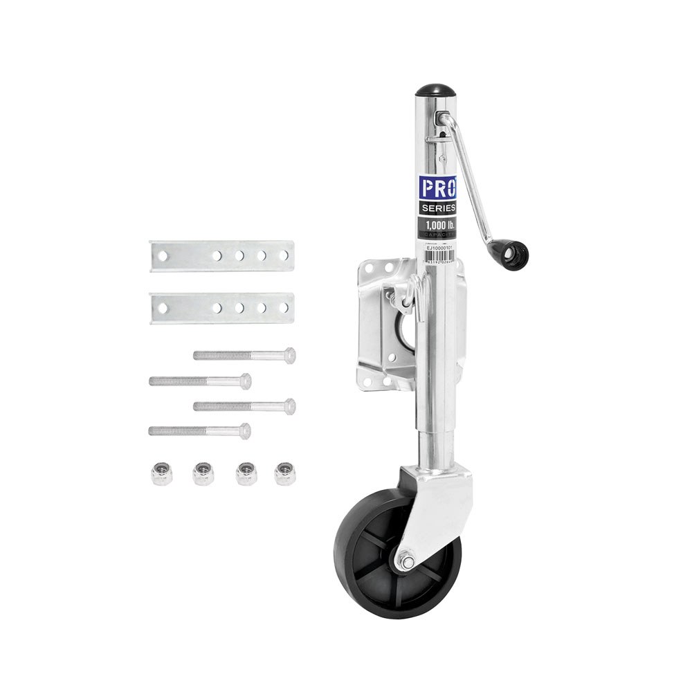 Pro Series Trailer Tongue Jack, Sidewind, Manual Swivel Trailer Jack, 1000 Pound Capacity, 13 to 23 Inch High, Zinc Plated, Silver, Steel – EJ10000101