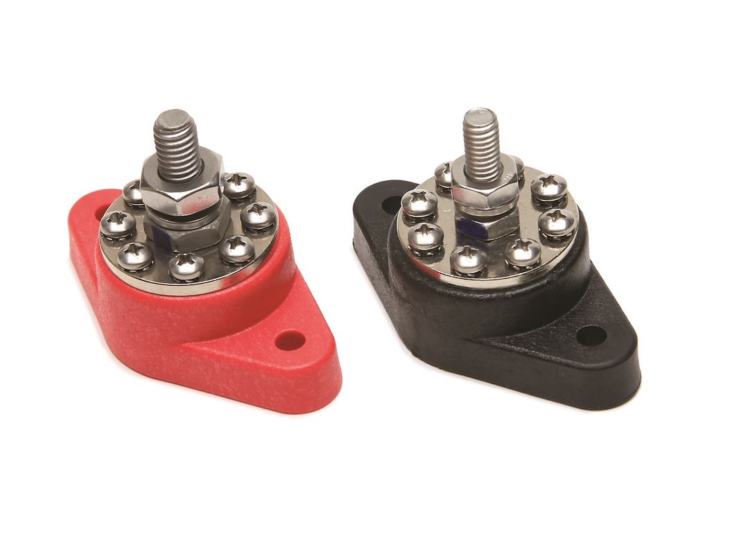 Painless Wrg Wire Terminal Block, 8 Pole with One Main 3/8 Inch Stud for Power/ Ground Directly to Block, Screw Termination, Red and Black – 80116
