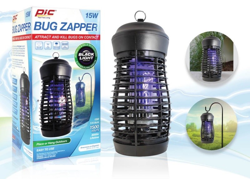 Pic Corp Bug Zapper, Use to Kill Bugs, Blacklight Zapper, Black, Place/ Hang Outdoor – 15WZAPPER
