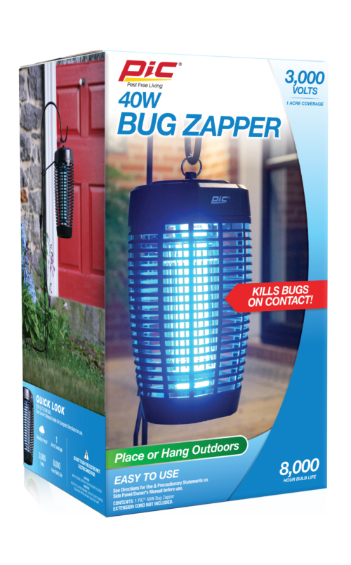Pic Corp Bug Zapper, Use to Kill Flying Insect, Blue UV Light Zapper, 40 Watts, Black, Place/ Hang Outdoor – 40WZAPPER