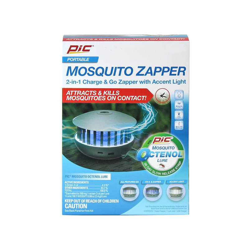Pic Corp Bug Zapper, Use to Kill Mosquito and Bug, LED Accent Light, Gray, With Micro USB Rechargable Cord – PBZ