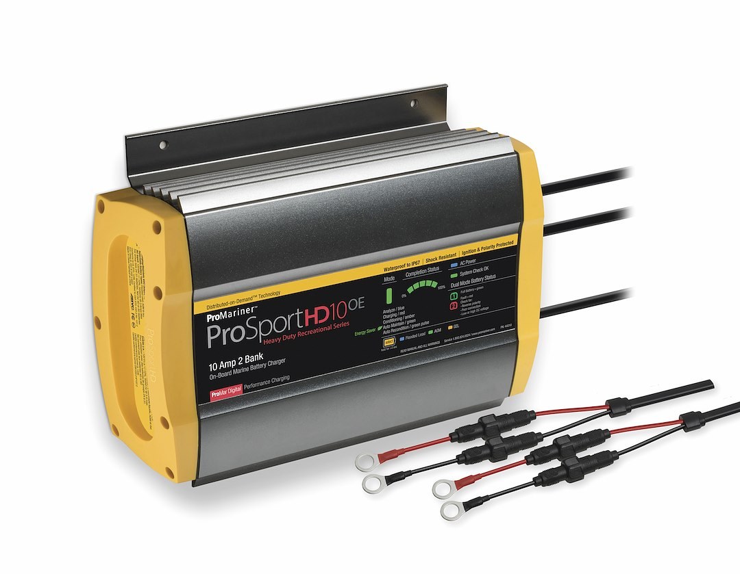 Pro Mariner Battery Charger, ProSportHD10OE Heavy Duty Recreational Series, For 12 Volt Flooded/ AGM Lead Acid/ Gel Batteries, 2 Bank Charger – 44010