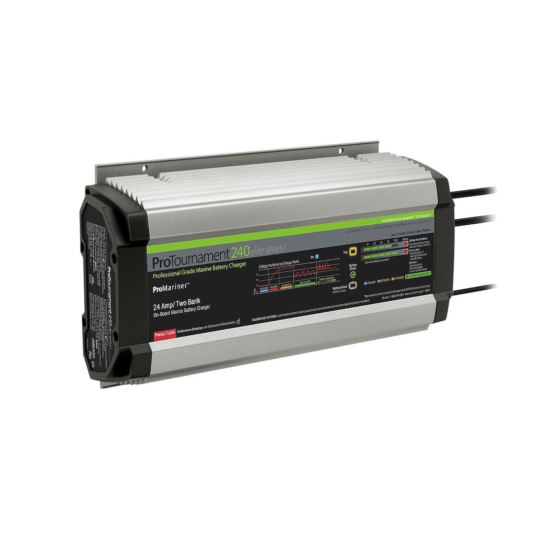 Pro Mariner Battery Charger, Protournament Elite 240 Dual, For 12 Volt Batteries, 2 Bank Charger, 120 Volt Power Supply – 53242