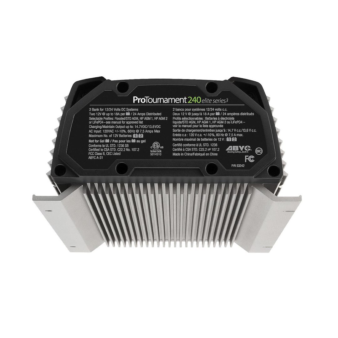 Pro Mariner Battery Charger, Protournament Elite 240 Dual, For 12 Volt Batteries, 2 Bank Charger, 120 Volt Power Supply – 53242
