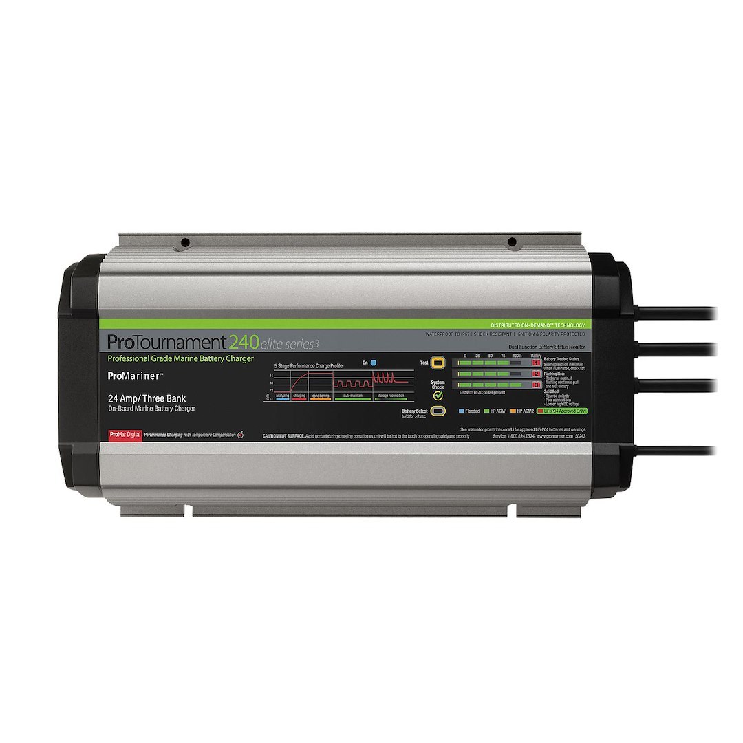 Pro Mariner Battery Charger, Protournament Elite 240 Triple, For 12 Volt Batteries, 3 Bank Charger, 120 Volt Power Supply – 53243