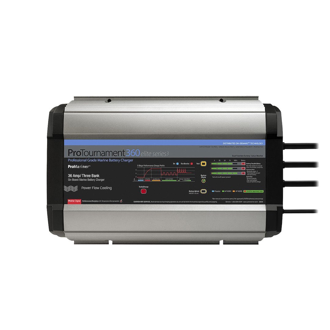 Pro Mariner Battery Charger, Protournament Elite 360 Triple, For 12 Volt Batteries, 3 Bank Charger, 120 Volt Power Supply – 53363