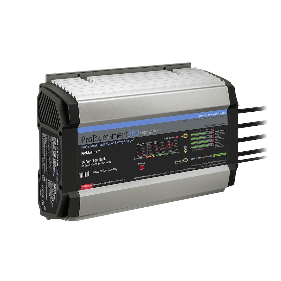 Pro Mariner Battery Charger, Protournament Elite 360 Quad, For 12 Volt Batteries, 4 Bank Charger, 120 Volt Power Supply – 53364