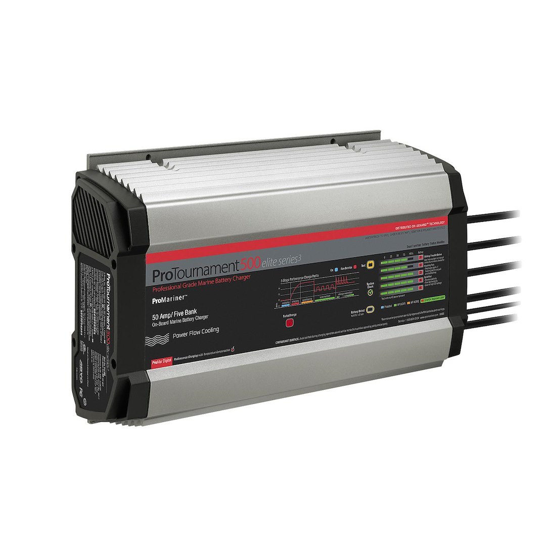 Pro Mariner Battery Charger, Protournament Elite 500, For 12 Volt Batteries, 5 Bank Charger, 120 Volt Power Supply, 5 Step Fully Automatic – 53505
