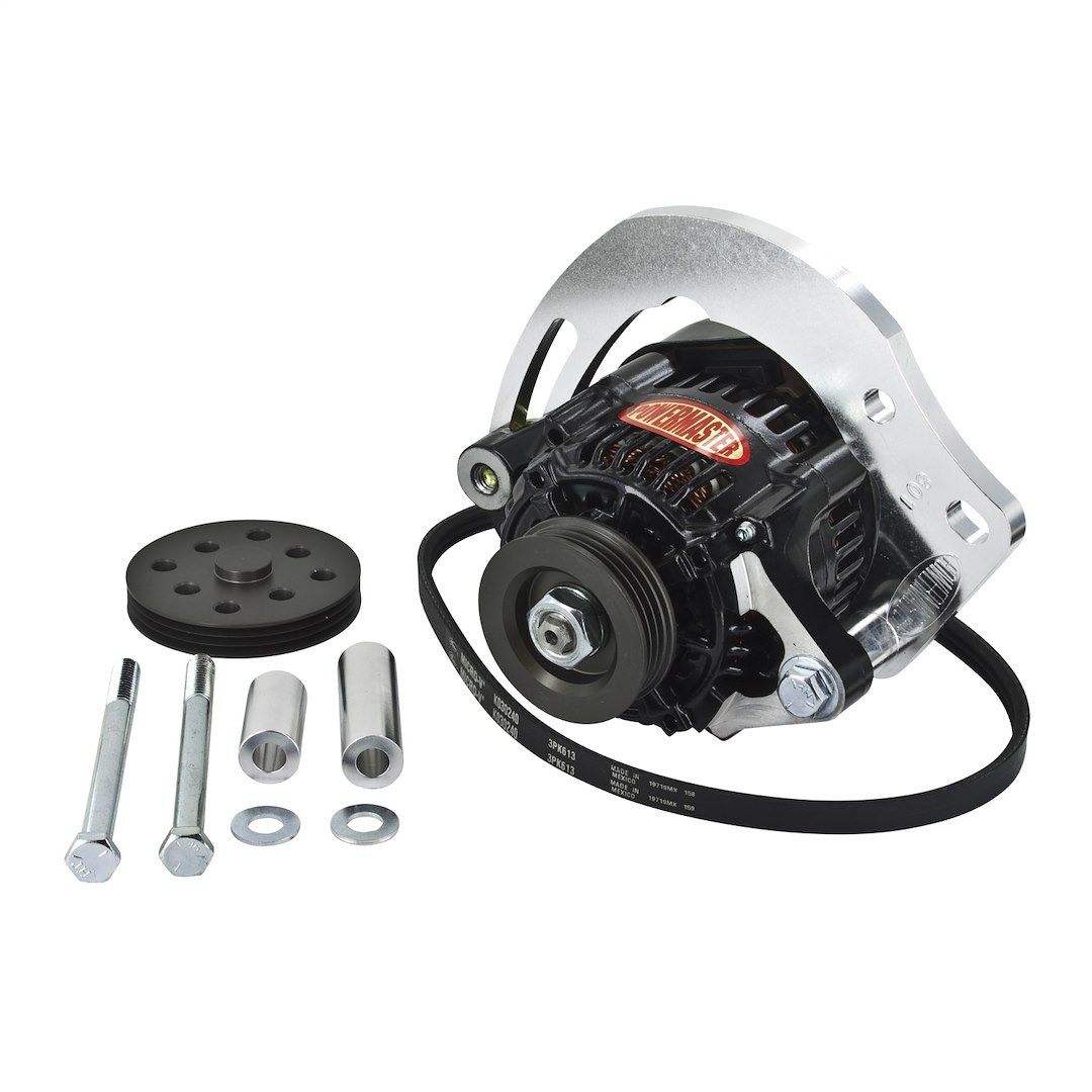 Powermaster Alternator/ Generator, Pro Series, For Use with Small Block Chevrolet Engines, 3 Groove Water Pump Pulley, 55 Amp, High Mount – 8-801