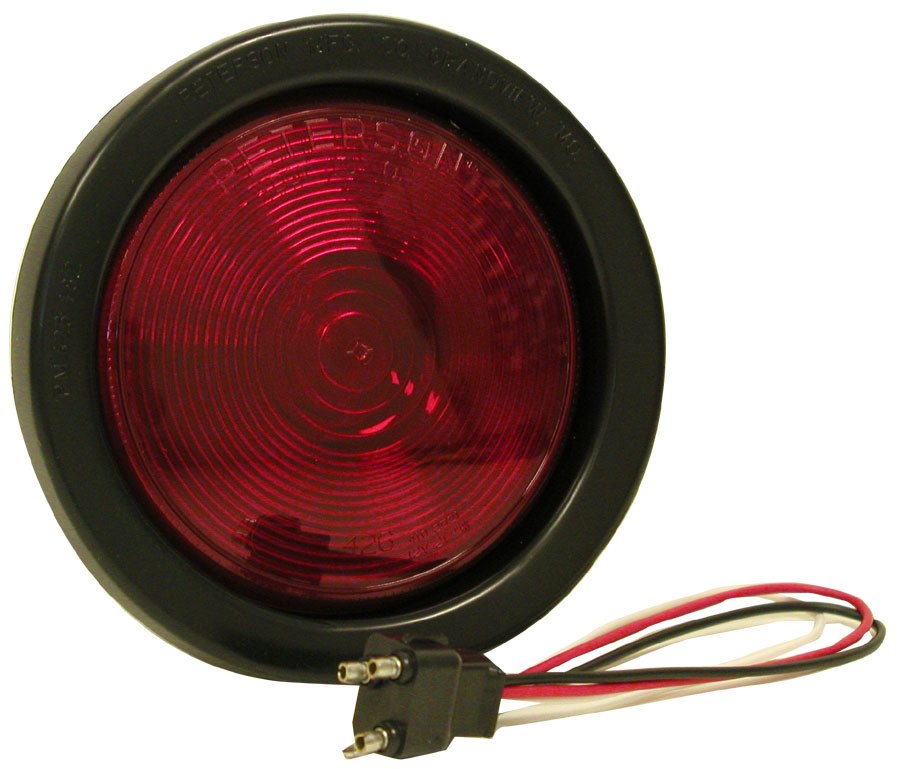 Peterson Mfg Trailer Light, Stop/ Turn/ Tail Light, Sealed, Incandescent, Round Shape, Red, 4-1/4 Inch Diameter, With Grommet/ Straight Plug – 426KR