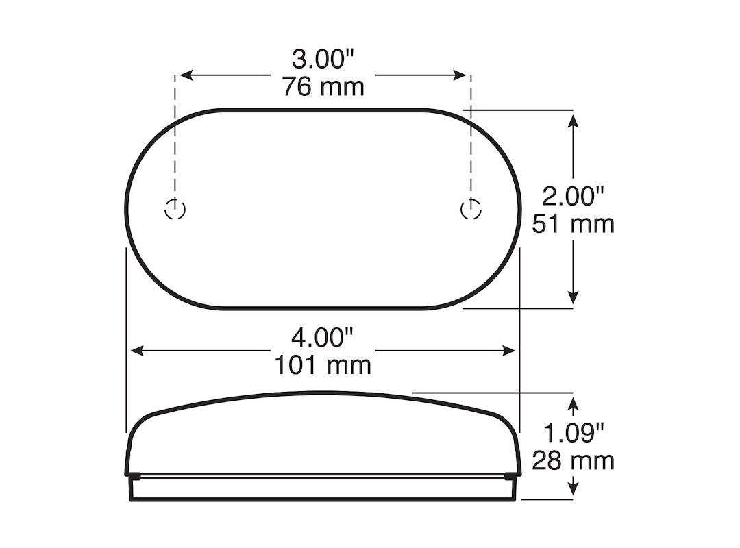 Peterson Mfg Clearance Light, LED, Oval, 4 Inch Length X 2 Inch Width X 1.09 Inch Height, Amber Lens, Surface Mount, 9 to 32 Volt – M35A-MV