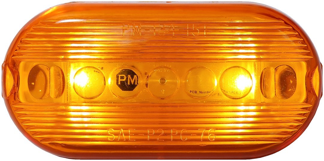 Peterson Mfg Clearance Light, LED, Oval, 4 Inch Length X 2 Inch Width X 1.09 Inch Height, Amber Lens, Surface Mount, 9 to 32 Volt – M35A-MV-BT2