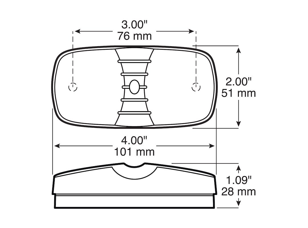 Peterson Mfg Clearance Light, LED, Rectangular, 4 Inch Length X 2 Inch Width X 1.09 Inch Height, Amber Lens, Surface Mount, 9 to 32 Volt – M38A-MV