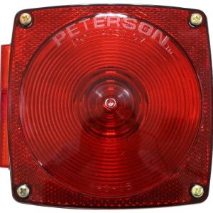 Peterson Mfg Trailer Light, Stop/ Turn/ Tail Light, Incandescent Bulb, Square, Red, 4-3/4 Inch X 4-1/2 Inch, With License Light – V440L