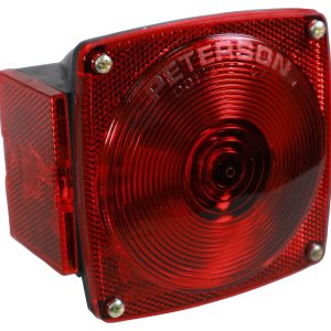 Peterson Mfg Trailer Light, Stop/ Turn/ Tail Light, Incandescent Bulb, Square, Red, 4-3/4 Inch X 4-1/2 Inch, With License Light – V440L