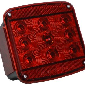 Peterson Mfg Trailer Light, Stop/ Turn/ Tail Light, LED, Square, Red Lens, 5.04 Inch X 4.72 Inch, With License Light, Submersible – V840L