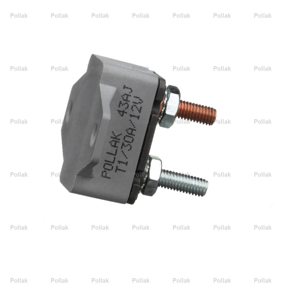 Pollak Circuit Breaker, Type I, 30 Amp/ 12 Volt DC, Single Pole Thermal Type, Plastic Cover, Automatic Reset, With 90 Mounting Bracket – 54-230PL
