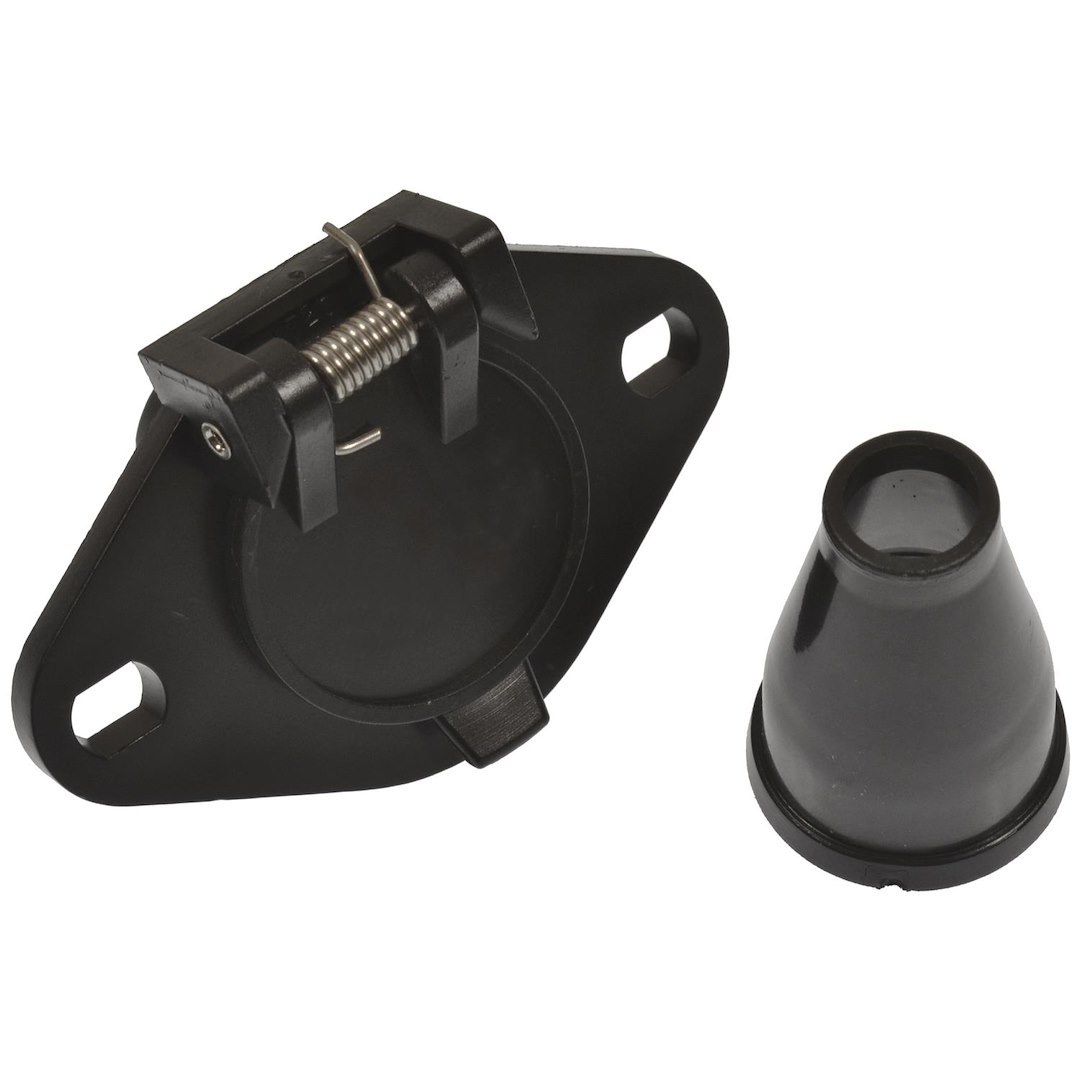 Pollak Trailer Wiring Connector, Pollak® Pro™, Vehicle End, 6 Way Round Socket, Female Connector, Black, Plastic, With Rubber Boot – 6P-103V